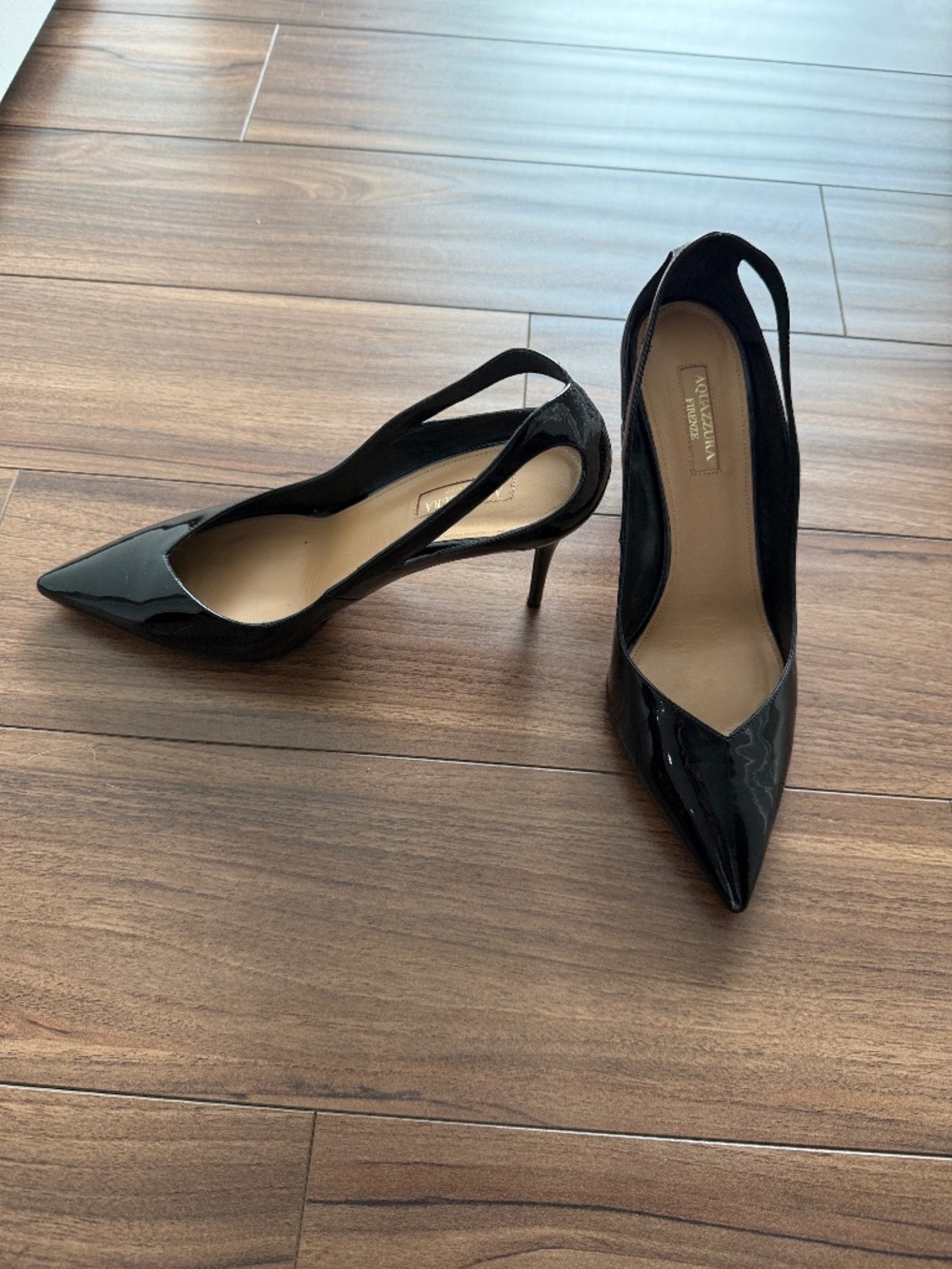 Aquazzua Cut Out Black Patent Pumps